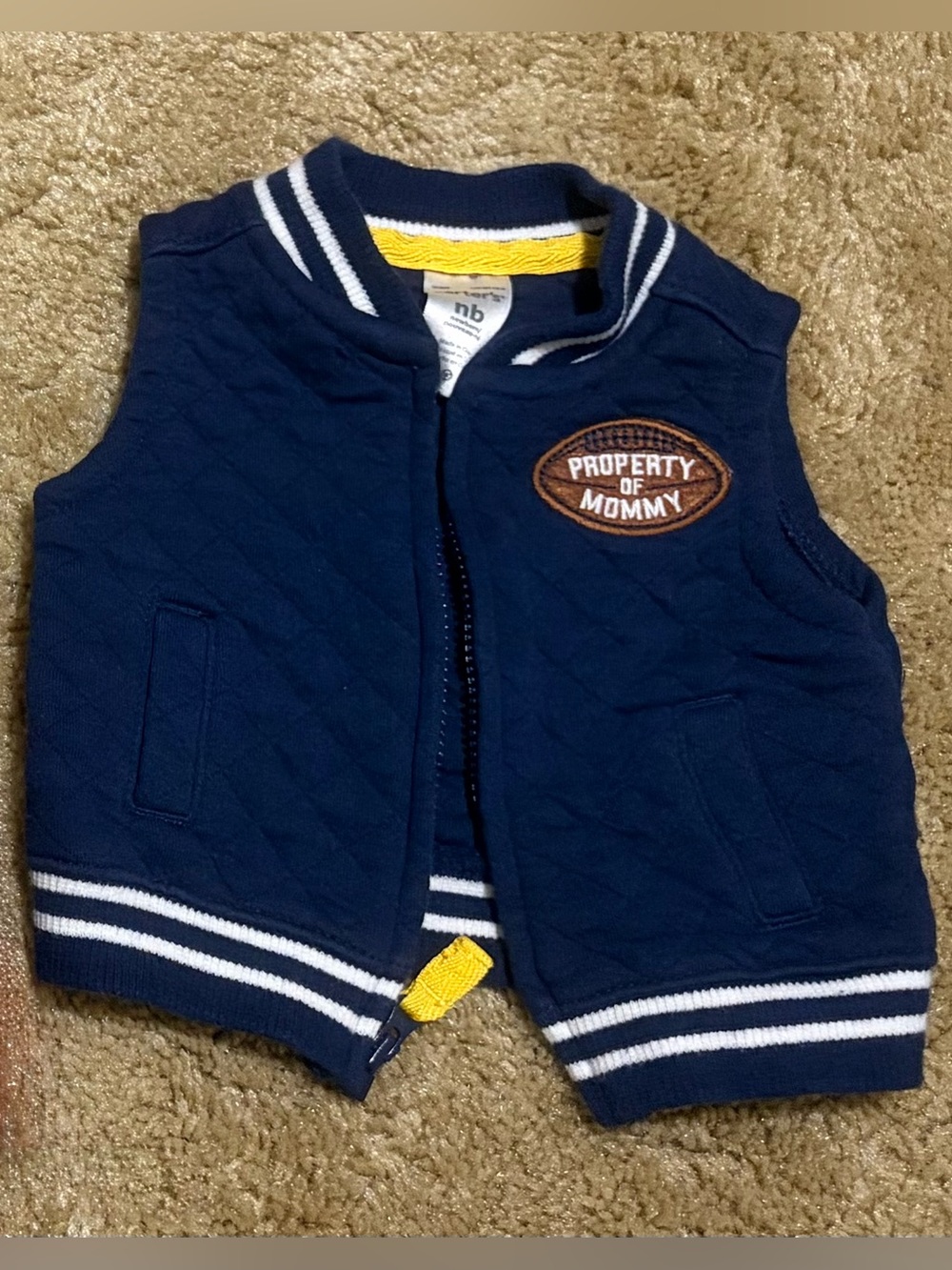 Newborn Navy Vest with “Property of Mommy” Football Patch